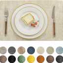 Romanstile Vinyl Placemats Set of 8-12 X 17 Inch - Faux Leather 100% Waterproof Oil-Proof Wipeable Place Mats, Heat Resistant Reversible PU Table Mats for Kitchen Dining Party Outdoor, Beige