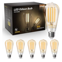 TJOY 4 Pack Vintage 8W ST58 LED Edison Amber Light Bulbs, 60W Equivalent, 800 Lumens, 2200K Soft White, Dimmable, E26 Base LED Filament Bulbs, CRI80+, Antique Glass Style for Home, Bedroom