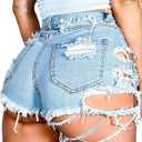Susupeng Women Summer Irregular Waist Jean Shorts with Pockets Frayed Ripped Holes Cute Sexy Hot Mini Denim Shorts (XX-Large, Light Blue) (Blue, XXL)