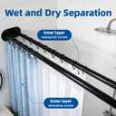 30 to 105" Double Shower Curtain Rod, Adjustable Wall Mounted Dual Shower Rod, Heavy Duty Rustproof Shower Curtain Pole for Bathroom, Laundry Room, Bathtub, Black