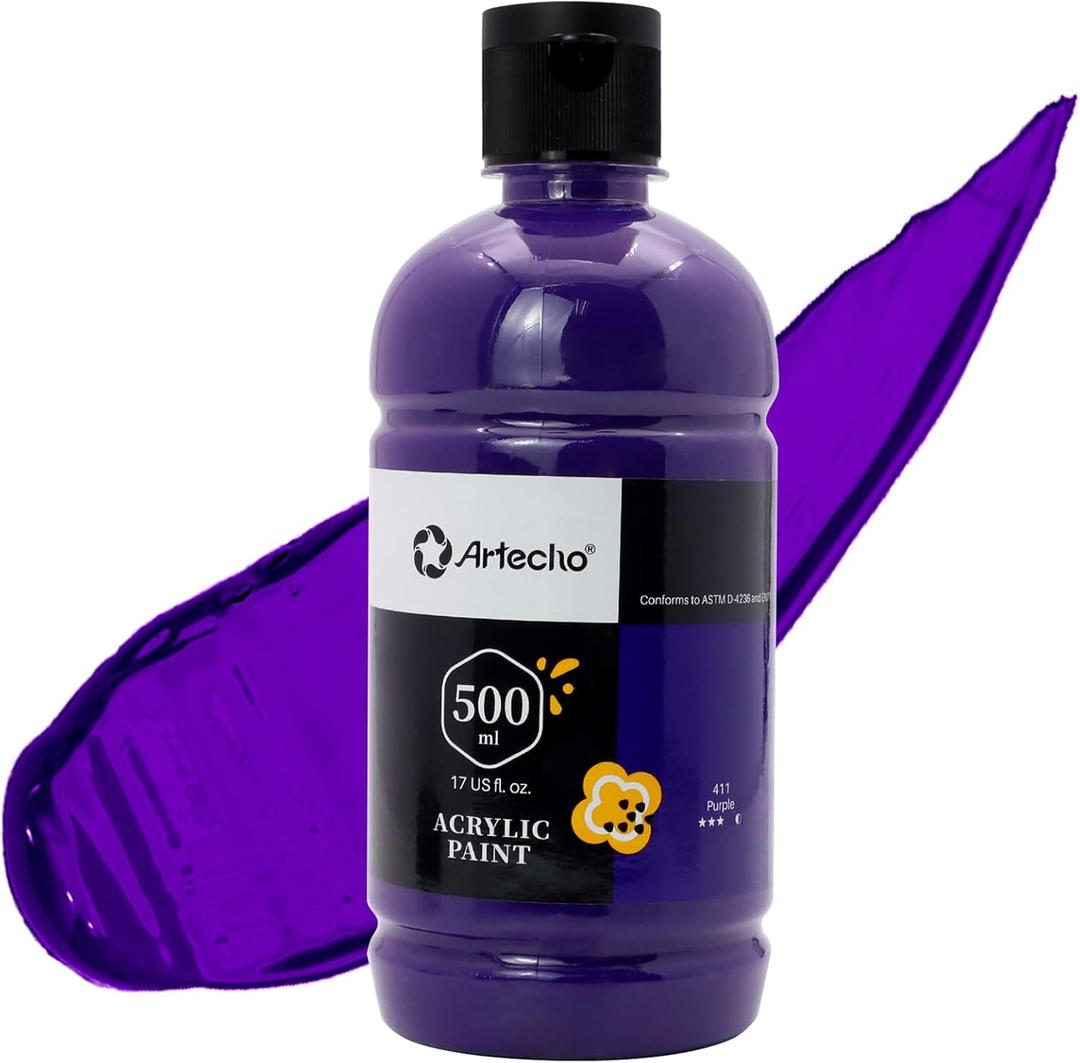 Artecho Purple Acrylic Paint - Large Bottle 500ml / 17oz, Craft Paint for Canvas, Rocks, Wood, Fabric, Ceramic, Non-Toxic