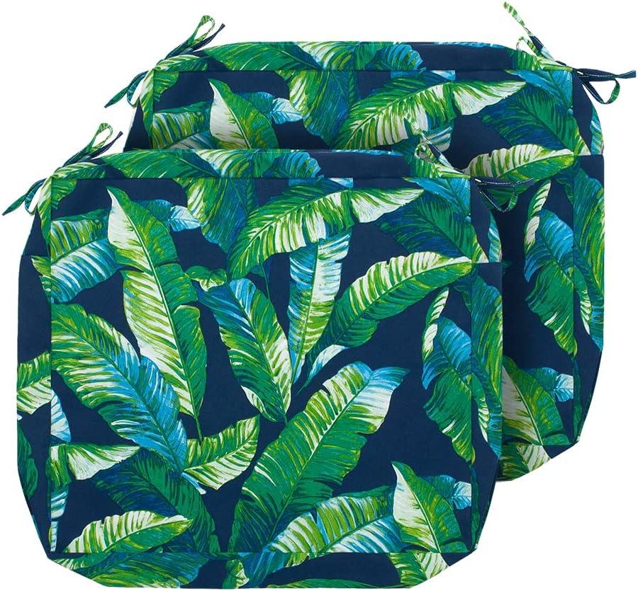 Magpie Fabrics Patio Cushion Covers Set of 2(Replacement Cover only, No Insert!), Waterproof Indoor Ourdoor Deep Seat Chair Cushion Slipcover with Ties(22x20x4 Inch, Green Lagoon Leaves)