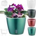 Self-Watering Pots for Indoor Plants, 4-Pack 6.7'' Self Watering Planter with Drainage Holes, Small African Violet Pots with Water Indicator, Orchid Pot, White/Grey/Blue/Rose Gold