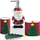 RQYIXI Merry Christmas Bathroom Accessories Set 4 Pieces Toothbrush Holder Soap Dispenser Ceramic Bathroom Accessory Set Contain Toothbrush Cup Soap Dish Tumbler