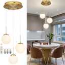 KoKo&Yukina 3-Light Globe Glass Pendant Light Modern Gold Globe Chandelier Adjustable Length Pendant Light Fixtures Milky White Glass Lights Fixture for Hallway Living Room Bedroom