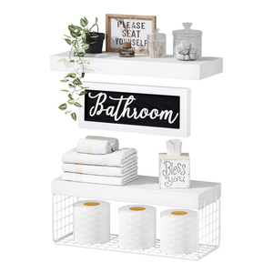 QEEIG ‎Bathroom Shelves Over Toilet - Paper Storage Wall Mounted Farmhouse Decor Decorations Aesthetic Décor Sign Small Floating Shelf 2+1 Set 16 inch, White (020WW)