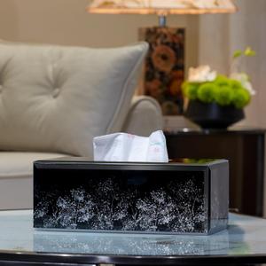 Glass Tissue Box Cover Rectangle-Dandelion Pattern Decorative Tissue Holder with Velvet Lining for Home Decor, Bedroom, Kitchen, Office (Black)