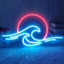 Sunrise Sunset Neon Sign Dimmable Wave Tropical Sunrise Ocean Neon Sign Surf Room Decor for Living Room Bedroom Office Bar Birthday Party Christmas (Ice blue, Red)