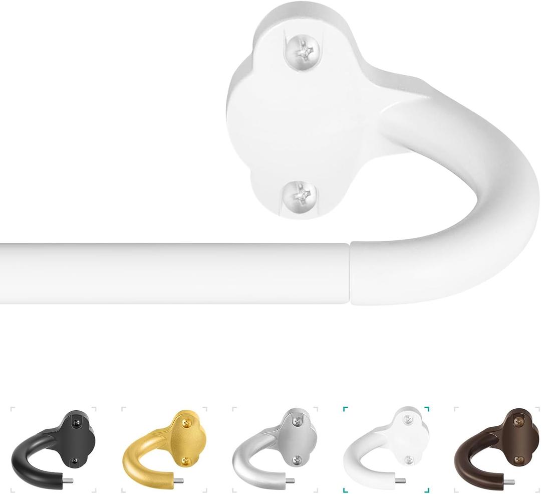 Wrap Around Curtain Rods, White Curtain Rods 66 to 120 Inch, 5/ 8 Inch Adjustable Blackout Curtain Rod with Brackets, Room Darkening Single Window Rod, Metal Hidden Curved Drapery Rods 66-120", White