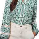 Astylish Womens Floral Printed Mock Neck Shirt Button Down Eyelet Blouse Tops (XL)
