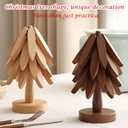 Natural Tree Trivet Set - 4 Wooden Hot Pot Holders, Heat Resistant Countertop Protectors for Christmas & Thanksgiving, Auto Unfold Space-Saving Design