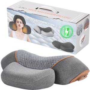 3-in-1 Rechargeable Neck Massager Pillow with Heating & Traction, Deep Tissue Pain Relief, Shoulder & Neck Hump Corrector for Men Women, Gifts for Family and Friends (Dark Gray)