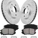 Brake Pads And Rotors Kit Compatible With 2013-2015 Chevrolet Malibu, 2016 Limited, Front Automotive Replacement Brake Kits 55184 D1421-8536 Drilled And Slotted Rotors Geomet 296mm (11.7in)