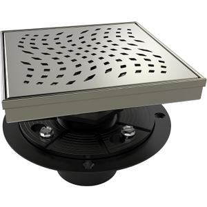 WEBANG 6 Inch Square Shower Drain Nickel Floor Drain with Flange Wave-Hole Pattern Cover Grate Removable SUS304 Stainless Steel Watermark&CUPC Certified Brushed Nickel
