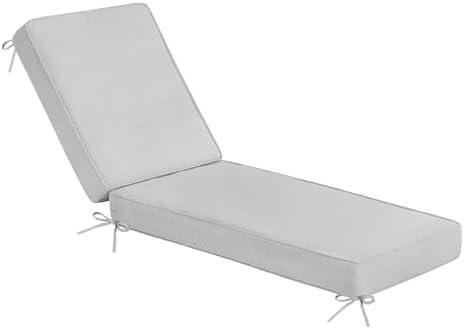 Sundale Outdoor Olefin Chaise Lounge Cushion, Water-Resistant Patio Lounge Chair Cushion, Thick Lounger Pad with 8 Straps Light Gray, 80 x 26 x 4 Inches