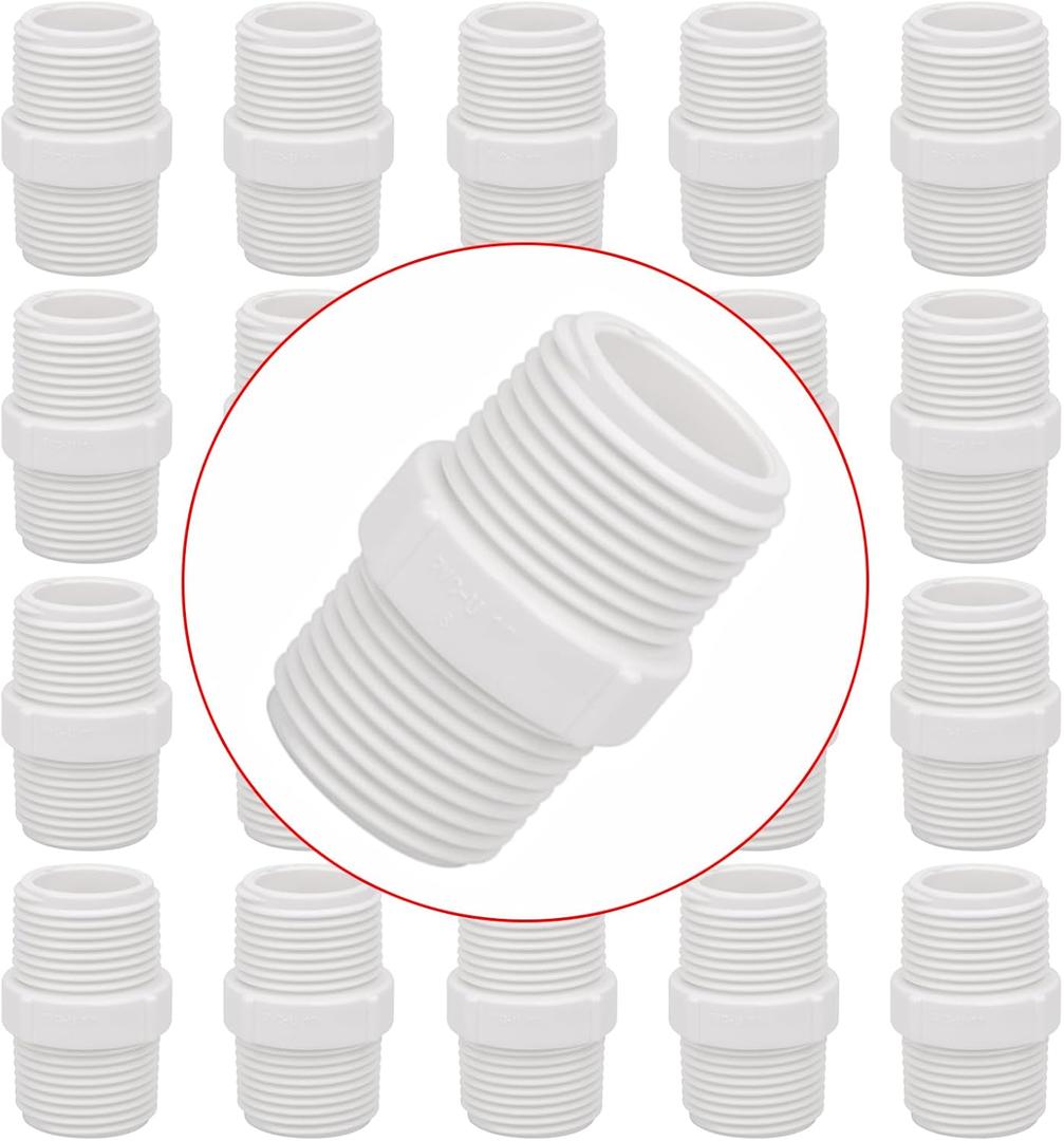 20Pack 1 Inch PVC Nipple Male Thread Coupling Adapter Connector for Thread plumbing Pipe, Home or Industrial Use, Schedule 40, (M x M)