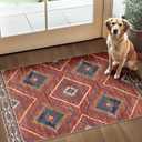 Area Rug 2x3 Rug Machine Washable Non-Slip Low Pile Print Pattern Western Rug for Living Room Bedroom Entryway Tribal Series -Red/Orange