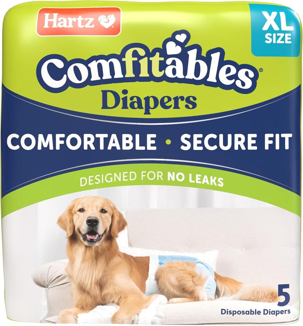 New! Hartz Comfitables Disposable Dog Diapers, Size XL 5 count, Comfortable & Secure Fit, Easy to Put On, Super Absorbent Male and Female Diaper (Extra Large) New! Hartz Comfitables Disposable Dog Diapers, Size XL 5 count, Comfortable & Secure Fit, Easy to Put On, Super Absorbent Male and Female Diaper (Extra Large)