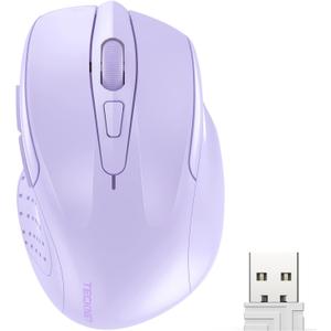 TECKNET Wireless Mouse, 2.4G Ergonomic Optical Mouse, Computer Mouse for Laptop, PC, Computer, Chromebook, Notebook, 6 Buttons, 24 Months Battery Life, 4000 DPI, 6 Adjustment Levels (Lavender)