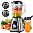 GDOR 1200W Blender for Smoothies and Shakes, 52 Oz Countertop Blender & 22 Oz Personal Blender Combo, 6-leaf Blade, 3 Adjustable Speed for Juices, Frozen Fruit Drinks, Sauces, Self-Cleaning