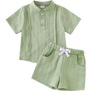 Baby Boy Clothes Toddler Summer Outfits Short Sleeve Henley Shirt & Shorts Set with Pocket 4-5T