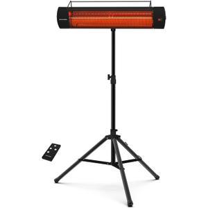 ThermoMate Infared Patio Heater for Outdoor with Tripod, Electric 1500W IP65 Waterproof with Remote, 3 Heating Levels & 24H Timer for Restaurant Backyard, Plug-in 120V Black
