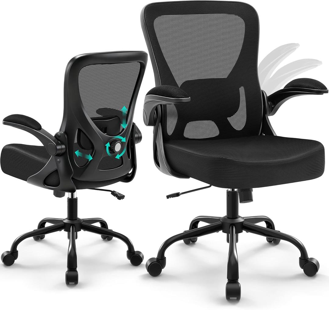 AreShark Office Chair - Ergonomic Breathable Mesh Desk Chair with Adjustable Lumbar Support and Flip-up Armrests - Executive High Back Rolling Swivel Comfortable Computer Gaming Chair for Home Office (Black)