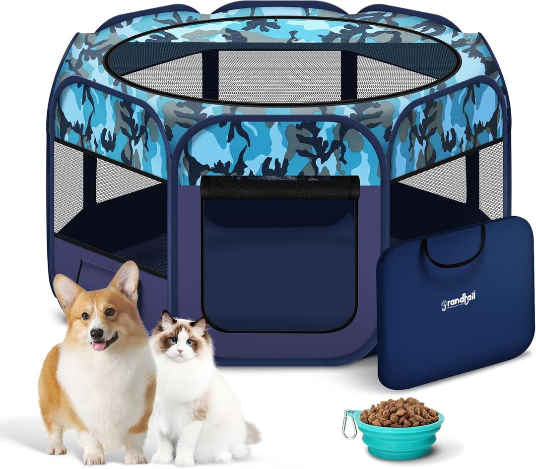 Dog Playpen, Portable Pet Play Pen for Cat, Puppies, Foldable Large-Capacity Pet Playpen for Indoor/Outdoor Dog House (Blue, 48" x 24", 8)