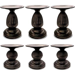 Gold Brass Vintage Candle Holders for Metal Candlestick Holders with Non-Slip Base - Stick Candle Holders for Fireplace, Party, Dining, Home, Wedding Decor (Set of 6Pcs)
