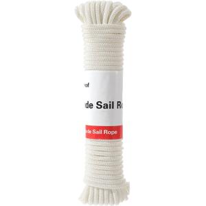 DIIG Sun Shade Sail Rope, Outdoor 50 Feet Diamond Solid Straps Braid Polyester Line - 1/4 All Purpose Tie-Down Ropes for Garden, Patio, Camping, Sailing & Flag Flying, White