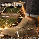 GLANOUDUN Steel Toe Boots for Men, Welding Work Boots with Puncture-Resistant Midsole, High Top Hook and Loop Safety Footwear for Welding Workshop Construction Warehouse Factory 38 
Brown