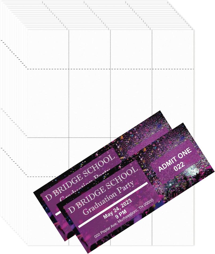Mr-Label 210GSM Heavyweight Printable Raffle Tickets with Tear-Away Stubs, Micro-Perforated Cardstock, Laser/Inkjet, for Raffle and Event Tickets (2-1/8" x 5-1/2", 50 Sheets 400 Tickets)