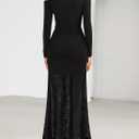 ZESICA Women's Long Sleeve Off Shoulder Bodycon Dresses Fall 2026 Ruched Lace Wedding Guest Cocktail Formal Maxi Dress (Black)