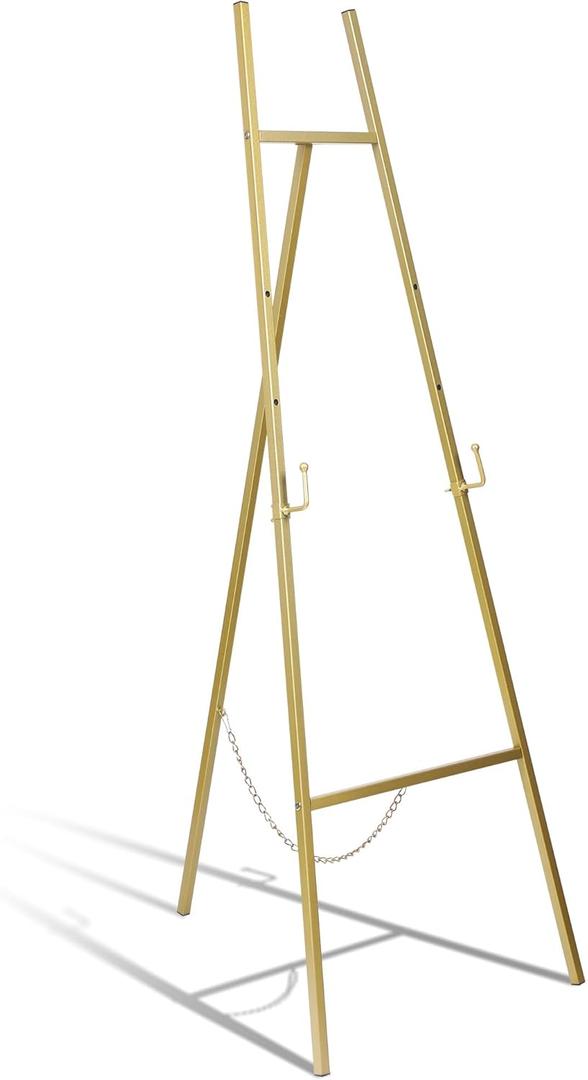 ARTASY 57" Gold Easel Stand for Wedding Signs, Posters, Portable Artist Easel for Painting Canvas, Display Easel for Home and Office