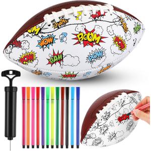 Jenaai Size 3 Color Your Own Football DIY Custom Football Craft Kit with Pump 12 Markers Art Supplies Creativity Arts and Crafts for Birthday Gifts