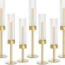 Gold Candle Holders Set of 9, Hurricane Brass Candlestick Holders for Taper Candles, Tall Candle Sticks Holder for Table Decor, Wedding, Party & Home Decorations