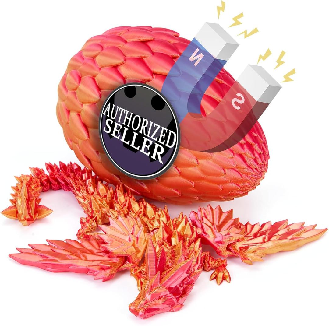 TBOLINE 3D Printed Dragon with Wings,Dragons in Easter Egg Fillers,Sensory Articulated Dragon in Egg Fidget Toy,Easter Basket Stuffers for Kids Boys Girls,Flying Dragons Figure Toys (Red)