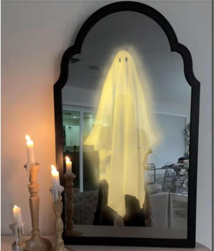 Halloween Hologram Ghost Mirror, Large Spooky Scary Ghosts Haunted Mirror Halloween Decor Indoor, Bedroom Kitchen and Fireplace Decor 