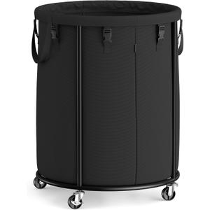 SONGMICS Laundry Basket with Wheels, Rolling Laundry Hamper with Steel Frame, Removable Liner Bag, 45 Gallon (170 L), Ink Black URLS030BH01, 170L-Rolling Round