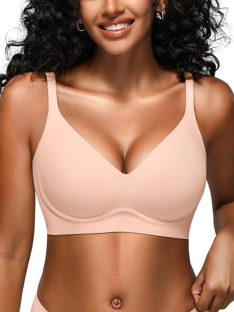 Wireless Jelly Bras for Women No Underwire - S-2XL Seamless Padded T-Shirt Bralette with Support, Full Coverage Comfort Bra (Medium, Pink)