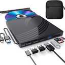 External CD/DVD Drive for Laptop with Carrying Case,DVD Player for Laptop,Portable CD Burner with 4 USB Ports, 2 TF/SD Card Slots,CD Disk Drive Player Reader Write (Black)