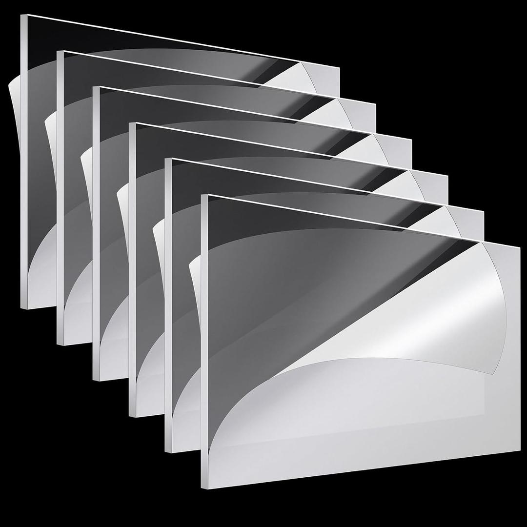 Roowest 6 Pcs 24 x 48 Inch, 1/8 Inch Thick Clear Acrylic Sheets Plastic Transparent Panels Sheets Cut to Size Cast Acrylic Board Panel with Protective Film for Craft DIY Project Sign Frame