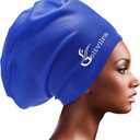 Waterproof Extra Large Silicone Swimming Caps Turban for Black Women Girls Men with Long Hair Braids Dreadlocks to Keep Hair Dry (Blue)