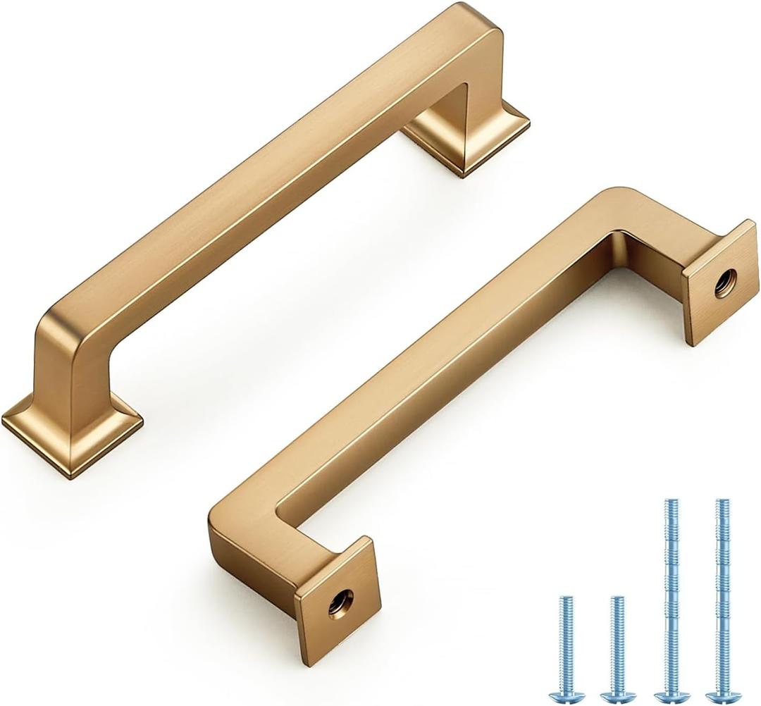 5 Pack 3-3/4 Inch Champagne Bronze Cabinet Handles Solid Zinc Alloy Pulls for Kitchen Cupboard & Drawer Hardware