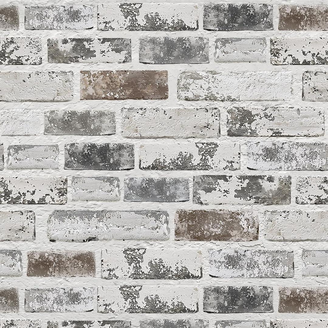 Brick Wallpaper Peel and Stick Wallpaper 17.3"x197" Grey and White 3D Brick Wallpapers Self Adhesive Vintage Wall Paper Removable Textured Contact Paper for Fireplace Kitchen Home Decoration Vinyl
