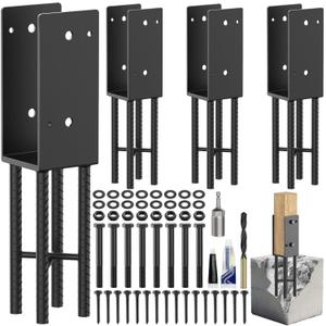 4 Pack Heavy Duty Stainless Steel U-Shaped Post Anchors 4"x4" Wet Concrete Fence Post Holder for Fence, Deck Railing, Pergola Wood Post Bracket Anchor Post Base for Concrete