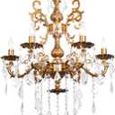 Crystal Chandelier Lighting Modern, Antique Gold Farmhouse Chandeliers 6-Light Crystal Candle Chandelier Ceiling Hanging Light Fixture Dining Room Entrance 23", D23" - 6 lights