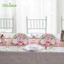 BLOSMON Fake Flowers Ball Centerpieces: 2 Pcs Pink Rose Babys Breath Artificial Flowers Wedding Decoration for Table Silk Kissing Floral Bouquet Arrangements for Home Party DIY Decor