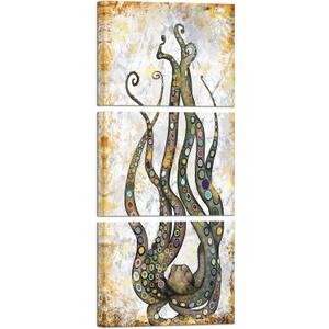 iKNOW FOTO 3 pcs Rustic Octopus Wall Art Painting Brown Marine Animal Picture Print On Canvas Ocean Life Poster for Bathroom Bedroom Home Decor Decoration Gift Easy to Hang Each Panel 12x16inch