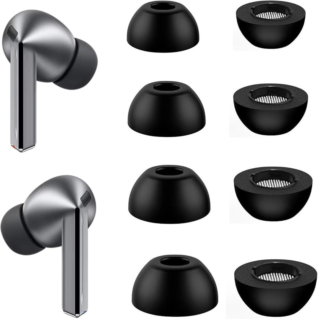 Memory Foam Ear Tips Compatible with Samsung Galaxy Buds 4 Pro, Foam Ear Buds Noise Cancelling Ear Cap Ear Plug Eartips, S M L XL 4 Size 4 Pairs,Black 8054pb